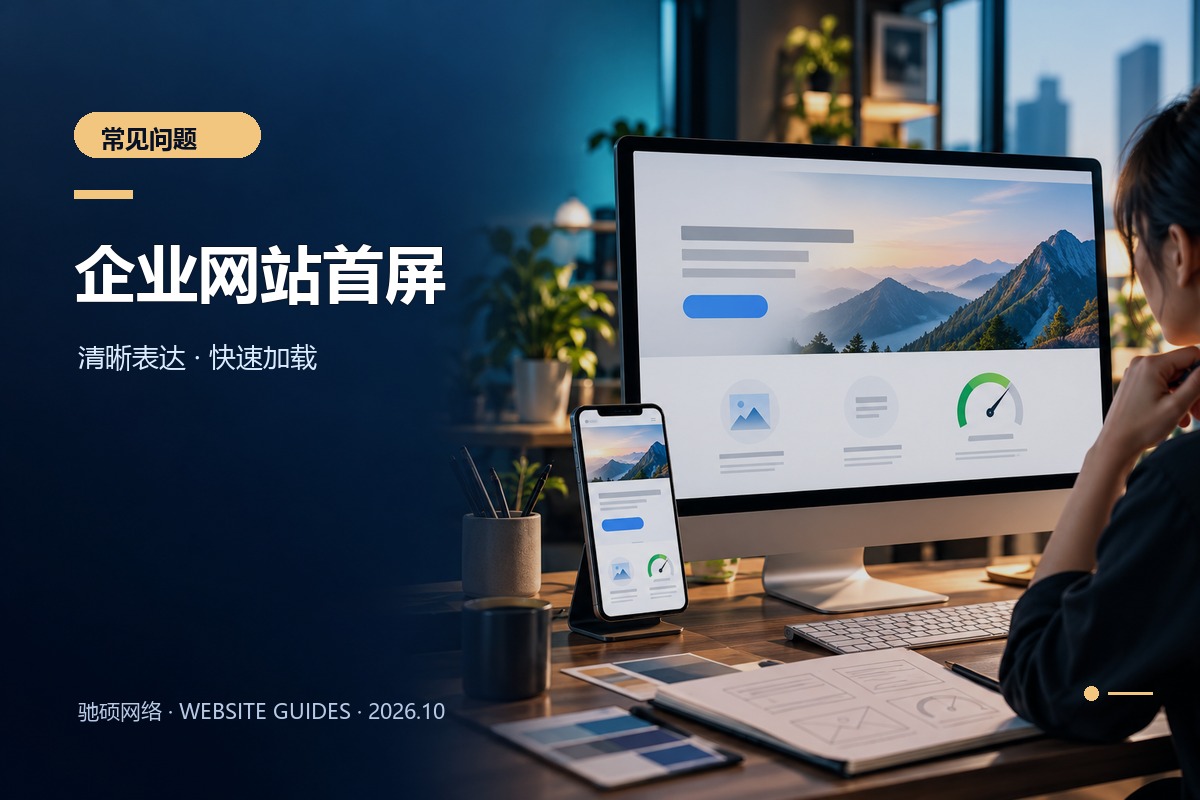设计师检查电脑与手机端企业网站首屏的示意配图