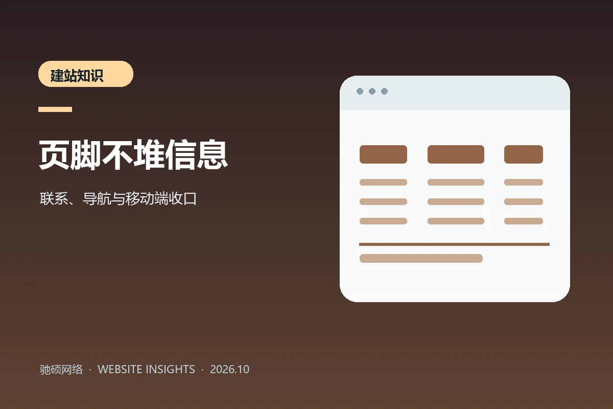 企业官网页脚联系信息、导航分组和手机端布局的原创示意封面
